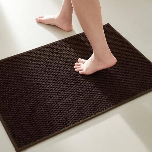 TYUU Bathroom Rugs Non Slip Washable, Super Absorbent Thin Bath Mat Small Quick Dry Low Pile Bathroom Rug, Brown 20"x30" - color: Brown01, size: 1'8" X 2'6" (Rectangular)