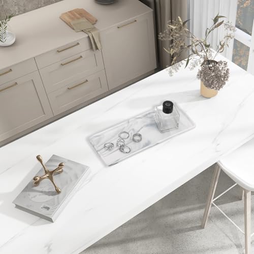 uxcell Marble Tray for Bathroom 9" Small Rectangle Ceramic Vanity Tray for Countertop Shatterproof Bathtub Soap Tray Kitchen Sink Organizer Key Trinket Ring Tray, Grey - color: Gray