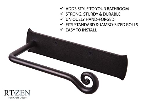 RTZEN Bathroom Toilet Paper Holder - Handcrafted Rustic Wrought Iron Wall Decor Toilet Roll Holder - Black Matte Wall Mount Bar for Modern Farmhouse Bathroom Decor - style: Stylish
