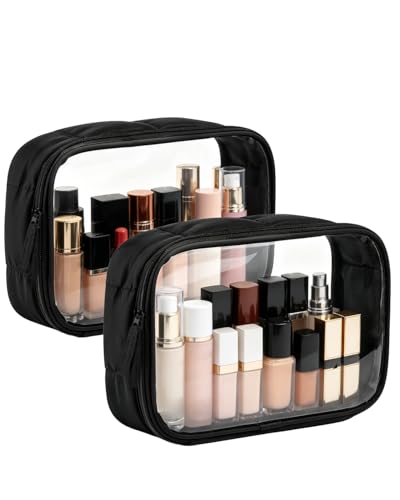 Moyad TSA Approved Toiletry Bag Clear Quart Size Travel Bags Makeup Bag | Large Opening, for Men and Women, Carry on Airline Compliant, Transparent Liquids Pouch, Puffer Black - color: Puffer Black, size: 2 Pack