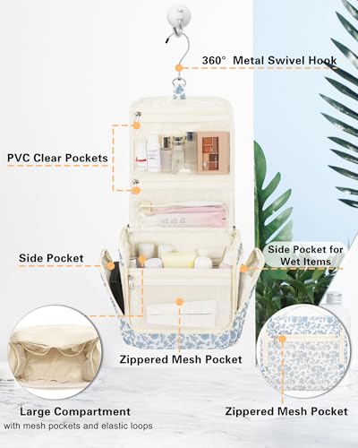 Relavel Hanging Toiletry Bag for Women Travel Makeup Bag Cosmetic Organizer Toiletries Bag for Travel Size Essentials Accessories Shower Caddy Bag for Bathroom Beach Gym, Floral Print - color: Floral Print