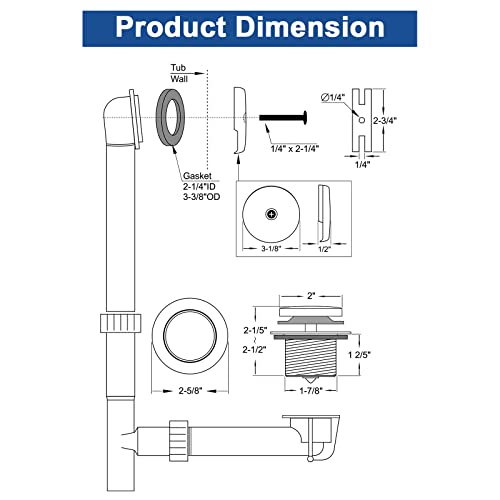 Brass Tip-Toe Tub Drain Kit with Basket Strainer and Single Hole Overflow Faceplate, Oil Rubbed Bronze - color: Oil Rubbed Bronze, style: 1-hole