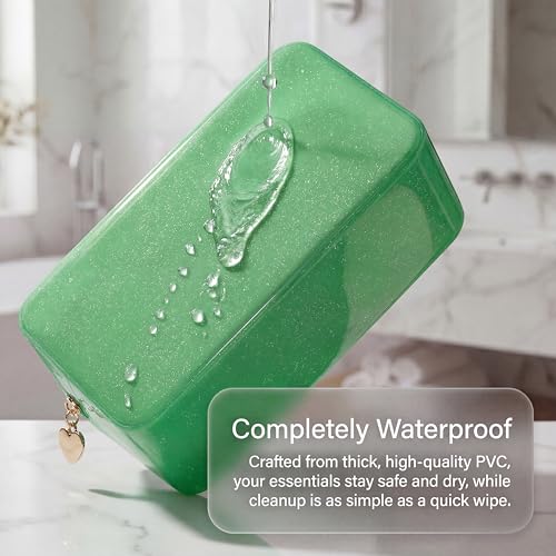 PVC Jelly Travel Makeup Bag,Waterproof Cosmetic Bag/Case with Zipper, Toiletry SPF Bag for Sunscreen, Skincare, and Daily Essentials (04Green) - color: 04Green