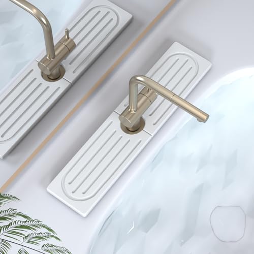 Lyxel Kitchen Faucet Mat, Quick Drying Diatomite Sink Faucet Mat Splash Guard for Kitchen, Water Absorbing Stone Tray for Sink, Absorbent Stone Drying Tray for Bathroom Counter - color: White Gray Style 1, size: 15.8" x 4"