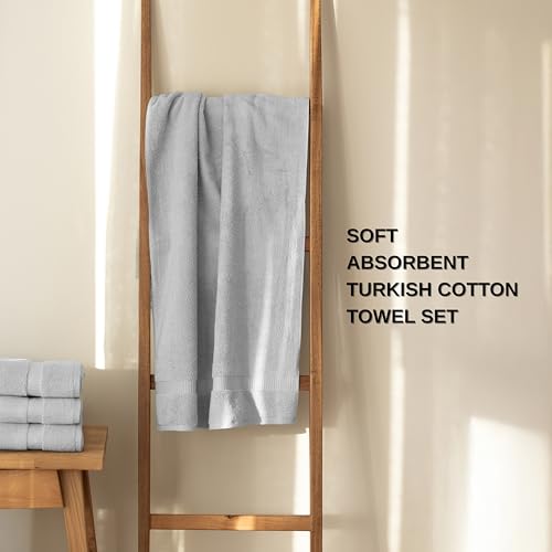 SALBAKOS 100% Turkish Cotton 6-Piece Towel Set | Premium Quality Hotel & Spa Collection | Soft, Super Absorbent 2 Washcloth, 2 Hand, 2 Bath Towel Sets | Made in Turkey (Silver, 6 Piece Towel Set) - color: Silver, size: 6 Piece Towel Set