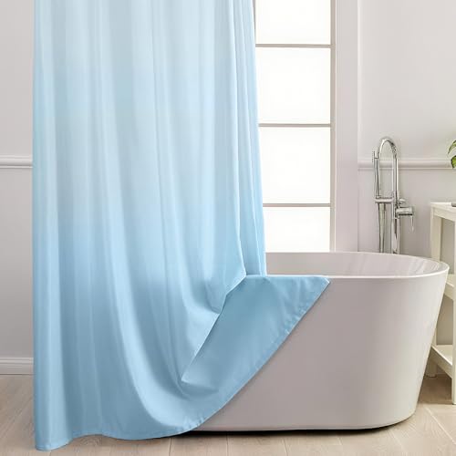 No Hook Shower Curtain with Snap in Liner, Ombre Sky Blue Shower Curtains and Liner Set, Hotel Fabric Bath Curtain for Bathroom, Mesh Top Window Waterproof Washable, 71" x 74" - color: Ombre Sky Blue, size: 71"W x 74"L (Pack of 1)