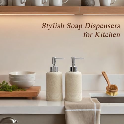 YMXYJM 2pcs/Set Hand Soap Dispenser Sets - 10.8oz Refillable Resin Liquid Soap Dispensers with Rust-Proof Pump for Bathroom Countertop or Kitchen, Beige - color: Beige