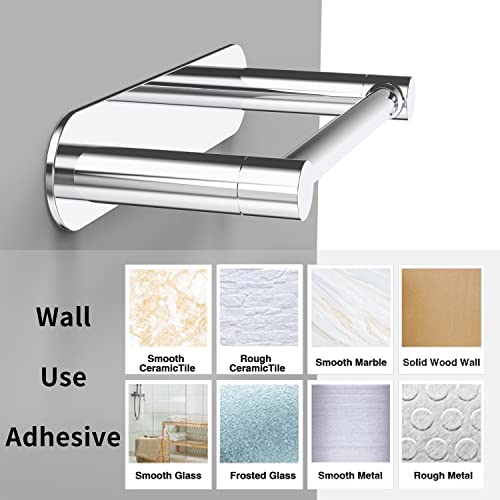 Adhesive Toilet Paper Holder Chrome Bathroom Double Post Pivoting Toilet Tissue Holder Polished Roll Holder Stick On No Drilling Stainless Steel and Zinc Alloy - color: Poilshed Chrome