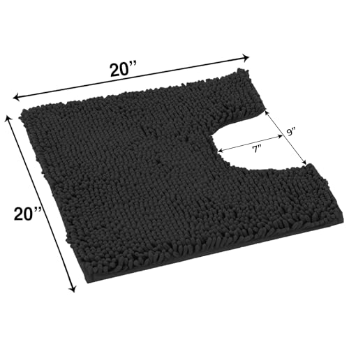 LuxUrux Black Toilet Rug - Extra-Soft Plush Bath Shower Bathroom Rug,1'' Chenille Microfiber Material, Super Absorbent Shaggy Bath Rug. Machine Wash & Dry (20 x 20, Black) - color: Black, size: 20'' X 20'' U