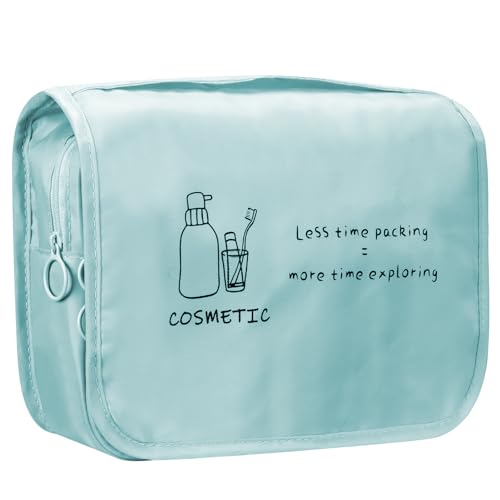 FINPAC Toiletry Bag, Large Capacity Hanging Makeup Bag with Waterproof PVC Compartment, Travel Cosmetic Organizer for Women, Makeup Lovers, Cruise, Gym, and Family Trips, Blue - color: Blue
