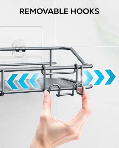 Nieifi Shower Caddy Shelf with Hooks Storage Rack Organizer Adhesive Stainless Steel Without Drilling for Bathroom, Lavatory, Washroom, Restroom, Shower, Toilet, Kitchen - 2 Pack (Gray) - color: Grey, size: 2 Pack