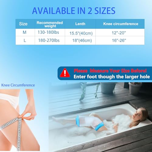 Waterproof Knee Cast Cover for Shower, Watertight Cast Bag, Reusable, Shower Protector for Knee Replacement Surgery, Wound, Burns (M) - size: M