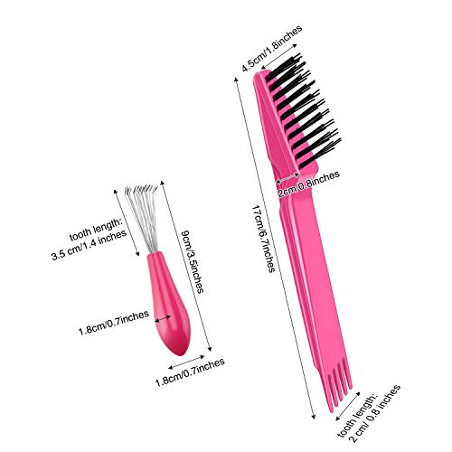 Boao 2 Pcs Hair Brush Cleaning Tool Set,2-in-1 Double Headed Hair Brush Comb,Metal Toothed Cleaner Dirt Remover, Portable Hairbrush Cleaner Tool for Removing Dust Home Salon Use(Pink and Pink) - color: Pink and Pink