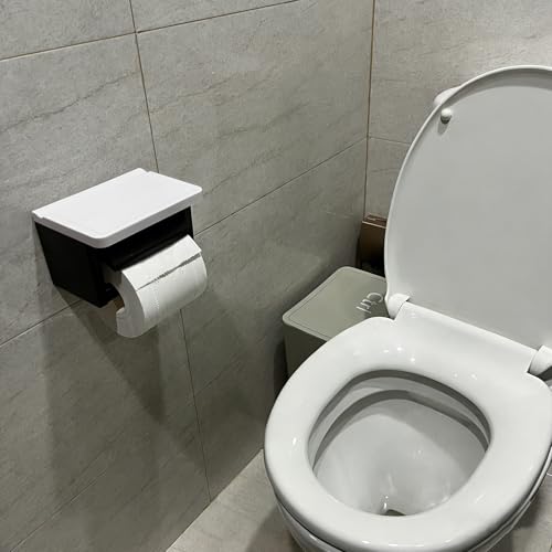 Black Wall Toilet Paper Holder, Plastic Toilet Paper Holder with Cover, Modern Covered Black Toilet Paper Holder Wall Mounted for Bathroom - color: Abs White&black, size: Single
