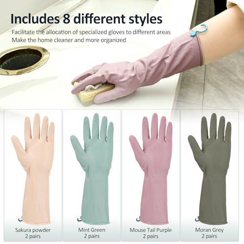 8Pairs Rubber Dishwashing Gloves, 13 Inch Long Household Cleaning Gloves Reusable with Hanging Hook and Nonslip Texture for for Washing Dishes and Cleaning Tasks, Flexible Longlasting and Nonslip