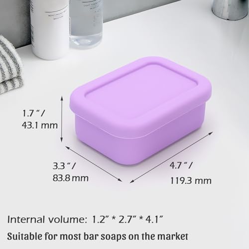 AIDIMMING Leak Proof Silicone Travel Soap Case with Drain Pad, Compact Bar Soap Container with Lid, Portable Soap Holder for Standard Bar Soap & Handmade Soap, Travel Camping Gym (Light Purple) - color: Light Purple