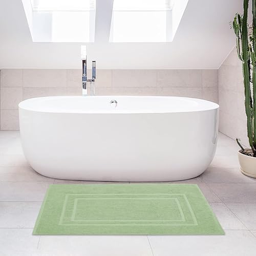 Feather & Stitch 2 Piece Towel Like Bath Mats (30x21 Inch) 100% Cotton Terry Bath Mats, Bathroom Shower Floor Mats [NOT A Bathroom Rug], Soft Absorbent Washable Mats - Pastel Green - color: Pastel Green