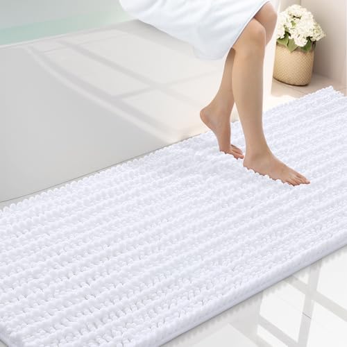 Smiry Bathroom Rugs Mat 70x24, Extra Soft Absorbent Chenille Bath Rugs, Non Slip Rubber Backing Machine Washable Quick Dry Bath Mats for Bathroom Floor, Tub, Shower, Home Decor Accessories, White - color: White, size: 70'' X 24''