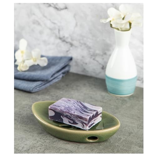 Ceramic Soap Dish with Self Draining Tray for Bar Soap, Bathroom, Kitchen (Green No.1) - color: Green No.1