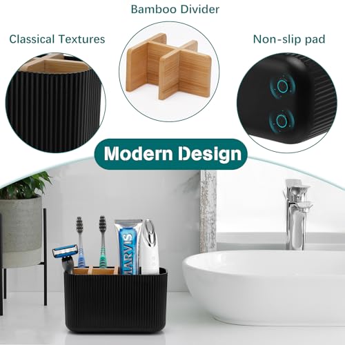 GFWARE Black Toothbrush Holder - Bamboo Toothbrush Holders for Bathrooms Electric Toothbrush Holder Organizer Kids Toothbrush Holders for Bathrooms Countertop - color: Black