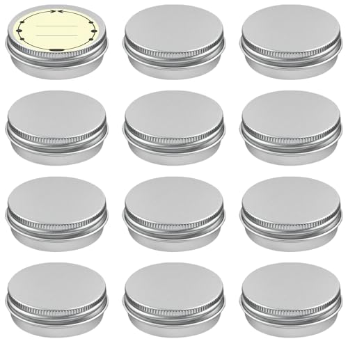 TUZAZO 12Pack 1/2 Oz Aluminum Tin Cans with Screw Lid and Labels, Refillable Travel Sized Cosmetic Containers Small Tins for Lip Balms, Salves, Lotion Bars, Candles - size: 0.5oz*12