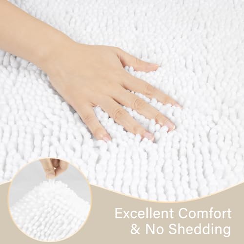 LOCHAS Bathroom Rugs Sets 2 Piece, Soft Non Slip Bath Mat Set, 20''x20'' U-Shaped Toilet Rug and 34''x21'' White Bath Rugs, Washable Absorbent Chenille Toilet Rug Set for Bathroom, Shower, Sink - color: White