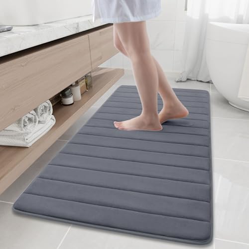 Buganda Memory Foam Bath Mat, 60" x 24", Ultra Soft Bathroom Rugs, Water Absorbent and Machine Washable Bath Rug Runner for Bathroom, Shower, and Tub, Dark Grey - color: Dark Grey, size: 60" X 24"