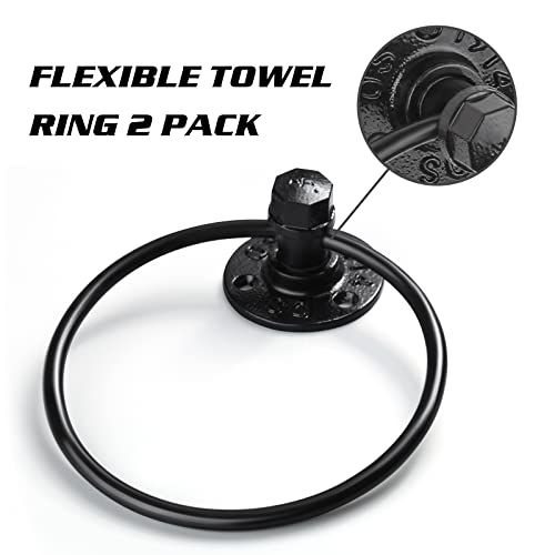 13-Pieces Towel Bar Set Black Bathroom Hardware Set Industrial Pipe Bath Towel Rack Accessories Kit Wall Hand Towel Bar, Toilet Paper Holder, Towel Ring, Robe Towel Hooks, Kitchen Tissue Paper Hanger - size: 13 Pieces
