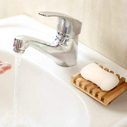 Bamboo Soap Dish, 2pc Rectangular, Light Brown, 3.4 x 4.5 inches, 0.14 pounds, Bathtub
