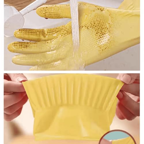 Long Rubber Waterproof Latex Household Cleaning 18inch Gloves Red Long Sleeved Heavy-duty Reusable 2Pair - color: Latex Color, size: Small