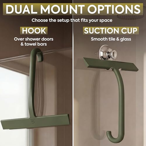 GÜTEWERK Shower Squeegee for Glass Doors – Bathroom Squeegee for Shower Glass & Tile Walls, Streak-Free & No-Squeak Silicone Blade, Stainless Steel Core, Hang Hook + Suction Cup, Green, 10 Inch - color: Green