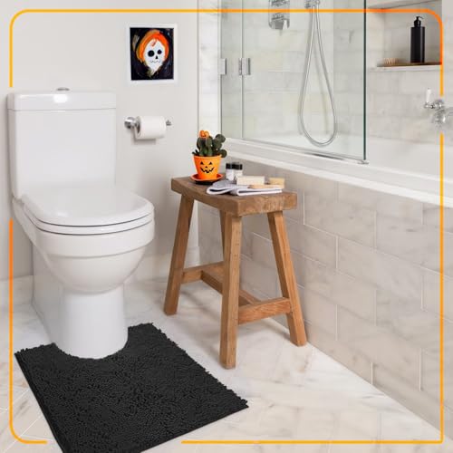 LuxUrux Black Bath Mat - U-Shaped Contoured Rug for Around Toilet, Super Absorbent Shaggy Bath Rug. Easy Machine Wash & Dry (20 x 23, Black) - color: Black, size: 23'' x 20'' U