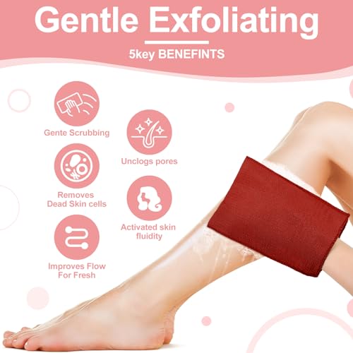 Tatuo 12 Pack Korean Exfoliating Mitt & Cloth, Viscose Rayon Dead Skin Remover Washcloth, Multi Color Body Scrub Towel for Shower Spa Travel(Small,Pink, Brick Red, Gray, Blue) - color: Pink, Brick Red, Gray, Blue, size: Small