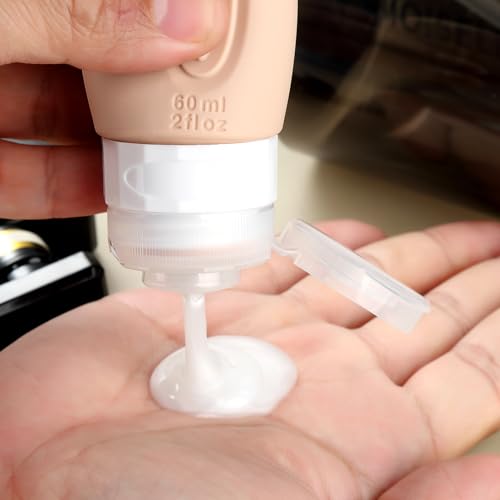 Mrsdry Travel Bottles for Toiletries, Tsa Approved 2oz Travel size Bottles, BPA Free Leak Proof Travels Toiletry Containers, Traveler Accessories with Toiletry Bag for Shampoo Liquid (4 Pack) - color: Cream-2oz