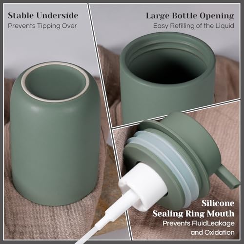 INGOFIN Ceramic Foaming Soap Dispenser Set, 2 Pack (12 oz) Bathroom Foam Hand Soap Dispenser with Pump, Hand and Dish Dispenser Set with 8 Pcs Clear Stickers,for Kitchen- Matte Green - color: Matte Green-foam
