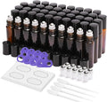 ULG 48-Pack Essential Oil Roller Bottles 10ml, Empty Bottles with Stainless Steel Roller Balls and Waterproof Labels, Amber Roller Balls For Essential Oils - color: Amber, size: 48-Pack