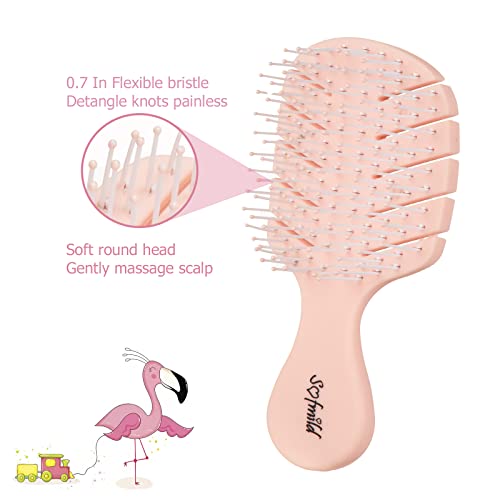 Mini Travel Hair Brush for Women, Curly & Wet Hair | Compact Detangler Brush for Girls & Kids, Gently Removes Knots; Travel Must-Have for Purse, Car, Office, Gym, Beach & Trips - color: Small-pink