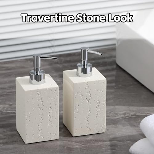Soap Dispenser 420ML 14OZ, 2pcs Luxurious Hand Dish Soap Dispenser Set, Refillable Lotion Bottle with Rustproof Pump for Bathroom Countertop Kitchen Sink (Off White) - color: Cream