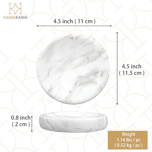 Natural Marble Soap Dish, Round Carrara White Jewelry Dish, Limestone Shower Soap Holder, Modern Stone Sponge Holder, Bar Soap Saver Tray for Bathroom, Kitchen, Easy to Clean - color: Carrara White 4.5-in Circ