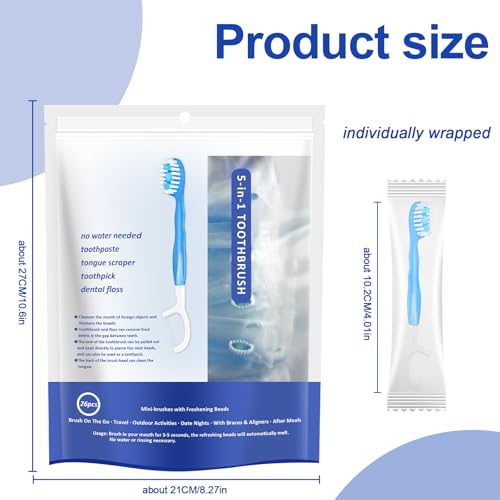 Mini Disposable Toothbrushes with Toothpaste 26 pcs 5 in 1 Travel Portable Toothbrush with Toothpaste + Tongue Scraper + Picks+Floss Travel Case (Mix 5 Flavors, 26)