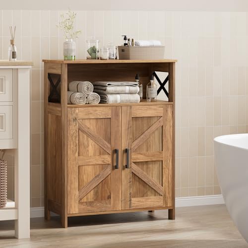 Homhedy Farmhouse Bathroom Storage Cabinet with 2 Doors, Toilet Paper Cabinet with Adjustable Shelf, Small Bathroom Cabinet for Kitchen/Laundry/Living Room, 11.8 x 23.6 x 31.5 Inches, Rustic Walnut - color: Rustic Walnut