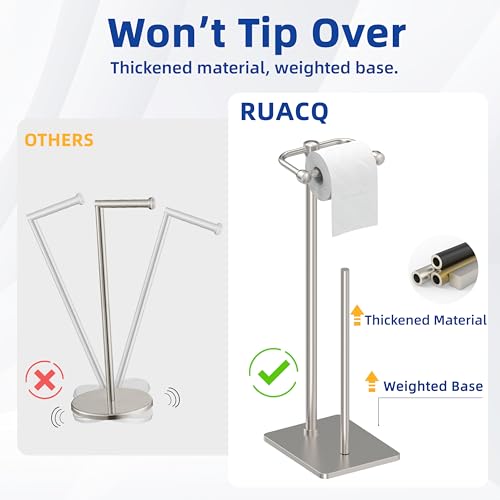 RUACQ Toilet Paper Holder Stand, Bathroom Toilet Paper roll Holder Free Standing with Storage for 4 Rolls, Post Pivoting Design, Stable Weighted Base, SUS304 Stainless Steel (Brushed Nickel) - color: Brushed Nickel, size: Free Standing with Storage