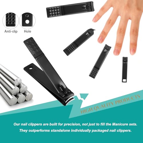Nail Clippers Set, 26 Piece Manicure Set & Pedicure Kit, Stainless Steel Fingernail & Toenail Clipper Cutters, Professional Nail Care Tools with Luxurious Travel Case for Men and Women, Black - color: Black