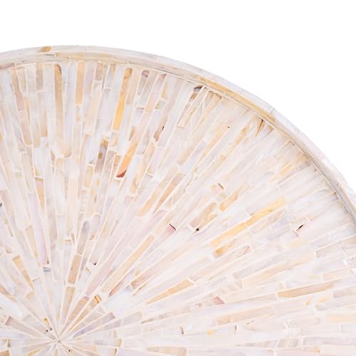 PEMAR 22" Round Mother of Pearl Extra Large Ottoman Tray with Raised Edge, Oversized Decorative Luxury Wooden Serving Tray for Food, Coffee Table, Breakfast in Bed (White Cream Sunlight)