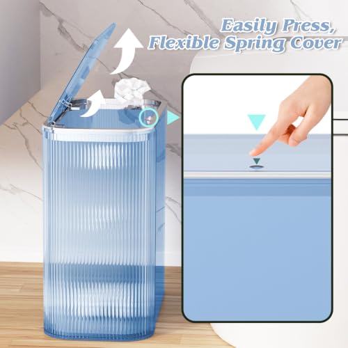 Blue Bathroom Accessories Set, 3.5 Gal Trash Can with Press-Top Lid, Glass Bathroom Set Inclued Soap Dispenser, Toothbrush Holder, Tumbler, Qtip Holders, Vintage Bathroom Sink Set Cute Bathroom Decor - color: Blue, size: 6 Pieces
