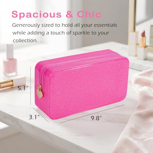 PVC Jelly Travel Makeup Bag,Waterproof Cosmetic Bag/Case with Zipper, Toiletry SPF Bag for Sunscreen, Skincare, and Daily Essentials (05Hot Pink) - color: 05Hot Pink