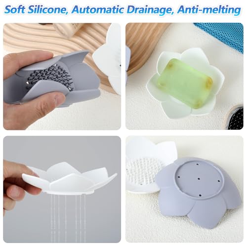 2 Pack Silicone Soap Dishes with Draining, Shower Steamer Tray | Self Draining Soap Holder, Shower Steamer Tray, for Bathtub Sink Bathroom Decor