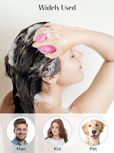 HEETA Scalp Massager Hair Growth 2-Pack, Soft Silicone Scalp Scrubber Shampoo Brush for Exfoliation Dandruff Removal Head Massage Stress Relax, Wet & Dry Use for Women Men Thick Thin Curly Hair Care - color: 01- Pink & Green