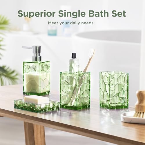 HBlife Bathroom Accessories Set, Sage Green Acrylic Bathroom Counter Set with Toothbrush Holder, Soap Dispenser, Tumbler, Soap Dish, Boho Modern Bathroom Accessories Decor, Ideal Gift Choice - style: Green