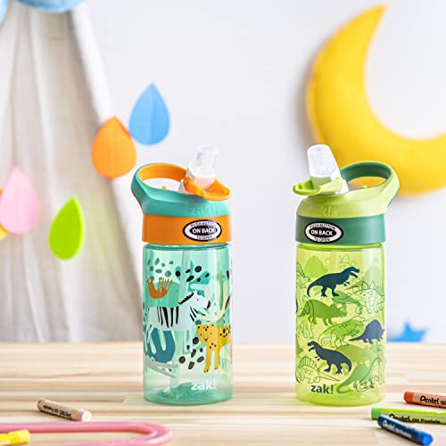 Zak Designs 16oz Riverside Kids Water Bottle with Spout Cover and Built-in Carrying Loop, Made of Durable Plastic, Leak-Proof Water Bottle Design for Travel (Dino Camo & Safari, Pack of 2) - color: Dino Camo & Safari